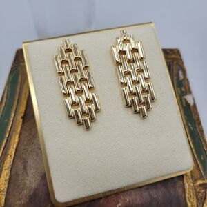 Goldtone Watchband Link Earrings • Pierced